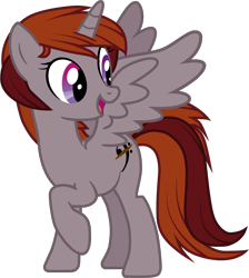 Size: 1244x1389 | Tagged: safe, artist:eclipsethings, derpibooru exclusive, oc, oc only, oc:funny jo, alicorn, pony, alicorn oc, alicorn wings, heterochromia, horn, raised hoof, simple background, smiling, solo, spread wings, transparent background, vector, wings