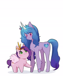 Size: 2191x2665 | Tagged: safe, artist:stellar_shoting, izzy moonbow, pipp petals, pegasus, pony, unicorn, g5, adorapipp, cute, duo, high res, izzy is tol, izzybetes, pipp is short, pipp is smol, simple background, size difference, smol, white background