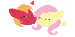 Size: 1000x500 | Tagged: safe, artist:laescbr, edit, big macintosh, fluttershy, earth pony, pegasus, pony, g4, blushing, cute, duo, female, floating heart, floating wings, heart, macabetes, male, outline, ship:fluttermac, shipping, shyabetes, simple background, straight, transparent background, white outline, wings