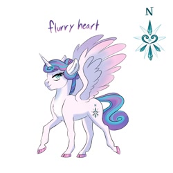 Size: 1200x1200 | Tagged: safe, artist:cocadoodles1, princess flurry heart, alicorn, pony, g4, cloven hooves, female, mare, name, older, older flurry heart, simple background, solo, spread wings, white background, wings