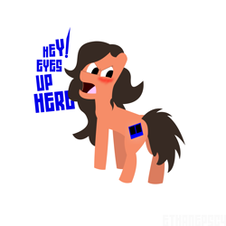 Size: 3125x3125 | Tagged: safe, artist:epsipeppower, oc, oc only, oc:robertapuddin, earth pony, pony, angry, blushing, butt, embarrassed, high res, messy tail, mesys mane, plot, simple background, solo, tail, thicc thighs, white background