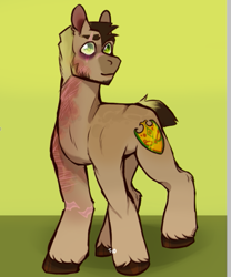 Size: 575x692 | Tagged: safe, artist:tyotheartist1, oc, oc only, oc:royal ranks, earth pony, pony, beard, colored pupils, eye scar, eyebrows, facial hair, male, scar, signature, simple background, smiling, solo, stallion, unshorn fetlocks