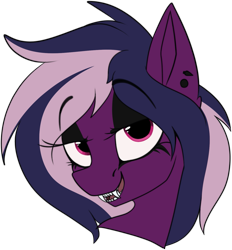 Size: 1363x1466 | Tagged: safe, artist:luxsimx, oc, oc only, oc:vim, pony, bust, commission, ear piercing, fangs, female, makeup, mare, open mouth, piercing, simple background, solo, transparent background
