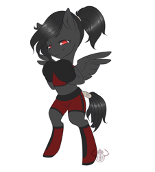 Size: 2149x2381 | Tagged: safe, artist:herhornedhighness, oc, oc only, oc:cynder stone, pegasus, semi-anthro, boots, boxing, boxing gloves, clothes, female, high res, shoes, simple background, solo, sports, sports bra, white background