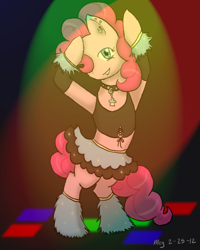 Size: 576x720 | Tagged: safe, artist:itsjustmeg, pinkie pie, earth pony, pony, bipedal, clothes, collar, dance floor, dancing, female, mare, solo