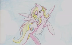 Size: 2454x1538 | Tagged: safe, artist:itsjustmeg, feathermay, pegasus, pony, colored pencil drawing, female, mare, solo, traditional art