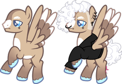 Size: 1510x1040 | Tagged: safe, artist:kurosawakuro, oc, pegasus, pony, bald, base used, clothes, colored wings, magical gay spawn, male, multicolored wings, nose piercing, nose ring, offspring, parent:double diamond, parent:dumbbell, piercing, simple background, solo, stallion, transparent background, wings