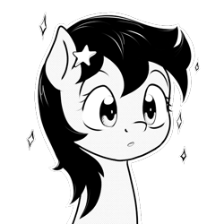 Size: 651x651 | Tagged: safe, artist:anonymous, star dancer, earth pony, pony, g4, my little pony: the manga, bust, cute, female, mare, monochrome, open mouth, portrait, simple background, solo, style emulation, transparent background