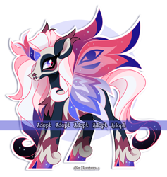Size: 2440x2579 | Tagged: safe, artist:gkolae, oc, oc only, alicorn, pony, abstract background, adoptable, alicorn oc, cloven hooves, curved horn, high res, horn, solo, starry wings, unshorn fetlocks, watermark, wings