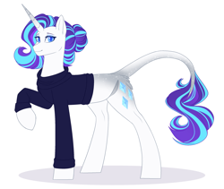 Size: 2609x2200 | Tagged: safe, artist:purplegrim40, rarity, pony, unicorn, g4, clothes, female, high res, leonine tail, mare, raised hoof, simple background, solo, tail, white background