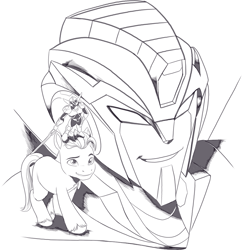 Size: 1873x1927 | Tagged: safe, artist:nauyaco, hitch trailblazer, earth pony, pony, robot, g5, hot rod, male, monochrome, solo, stallion, transformers