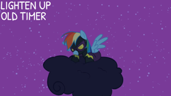 Size: 1920x1080 | Tagged: safe, edit, edited screencap, editor:quoterific, screencap, rainbow dash, pegasus, pony, g4, luna eclipsed, season 2, clothes, costume, female, goggles, mare, night, shadowbolt dash, shadowbolts costume, smiling, solo, spread wings, text, wings