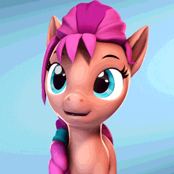 Size: 800x800 | Tagged: safe, artist:psfmer, sunny starscout, earth pony, pony, g4, g5, 3d, angry, animated, blue background, cute, female, floppy ears, frown, g5 to g4, generation leap, madorable, mare, scene interpretation, simple background, smiling, solo, source filmmaker, sunny starscout is not amused, sunnybetes, unamused