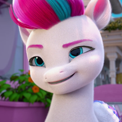 Size: 1080x1080 | Tagged: safe, screencap, zipp storm, pegasus, pony, g5, my little pony: make your mark, my little pony: make your mark chapter 1, spoiler:my little pony: make your mark, cropped, female, head tilt, mare, raised eyebrow, smiling, solo