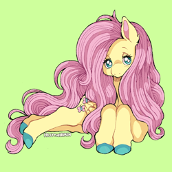 Size: 2000x2000 | Tagged: safe, artist:hollythehuman, fluttershy, pony, green background, simple background, solo