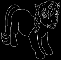 Size: 209x205 | Tagged: safe, oc, oc:mentis (g1), g1, 2000s, black and white, black background, dreamquest, gif, grayscale, missing cutie mark, monochrome, non-animated gif, simple background, solo