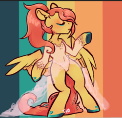 Size: 708x688 | Tagged: safe, artist:tyotheartist, fluttershy, pegasus, pony, bipedal, clothes, dress, eyes closed, female, ponytail, solo