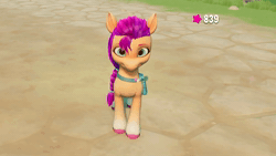 Size: 1920x1080 | Tagged: safe, screencap, sunny starscout, earth pony, pony, g5, my little pony: a maretime bay adventure, absurd file size, animated, cute, eyes closed, female, game screencap, idle, mare, no sound, raised hoof, sunnybetes, webm, zoomed in