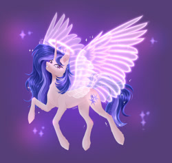 Size: 1024x969 | Tagged: safe, artist:starflightsparkleyt, oc, pony, unicorn, artificial wings, augmented, female, halo, magic, magic wings, mare, offspring, parent:flash sentry, parent:twilight sparkle, parents:flashlight, solo, wings