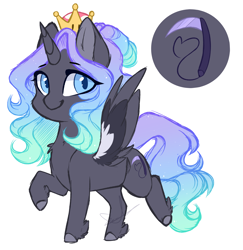 Size: 2200x2264 | Tagged: safe, artist:purplegrim40, oc, oc only, alicorn, pony, alicorn oc, crown, female, high res, horn, jewelry, mare, raised hoof, regalia, simple background, smiling, solo, white background, wings