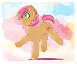 Size: 4093x3387 | Tagged: safe, artist:sugarelement, babs seed, earth pony, pony, g4, abstract background, adorababs, cute, female, filly, foal, freckles, happy, open mouth, open smile, smiling, solo