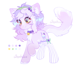 Size: 1794x1569 | Tagged: safe, artist:whohwo, oc, oc only, cat, cat pony, original species, pony, base used, clothes, collar, ear fluff, raised hoof, simple background, smiling, socks, solo, striped socks, white background