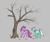 Size: 490x411 | Tagged: safe, artist:firecracker, berry punch, berryshine, lyra heartstrings, earth pony, pony, unicorn, g4, aggie.io, autumn, butt, dock, female, mare, plot, ponybooru import, raised hoof, raised leg, simple background, tail, tree, whiskers