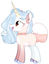 Size: 1920x2503 | Tagged: safe, artist:toffeelavender, oc, oc only, pony, unicorn, base used, clothes, collar, female, hair over one eye, hoof polish, horn, mare, simple background, smiling, socks, transparent background, unicorn oc