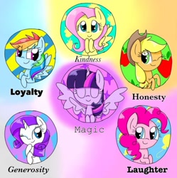 Size: 911x916 | Tagged: source needed, safe, artist:silver meadow, applejack, fluttershy, pinkie pie, rainbow dash, rarity, twilight sparkle, alicorn, earth pony, pegasus, pony, unicorn, g4, eyes closed, mane six, one eye closed, spread wings, twilight sparkle (alicorn), wings, wink