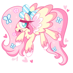 Size: 1280x1280 | Tagged: safe, artist:ammerss, fluttershy, butterfly, pegasus, pony, g4, bow, cute, flower, hair bow, no pupils, shyabetes, simple background, solo, transparent background