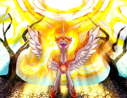 Size: 3300x2550 | Tagged: safe, artist:leadhooves, daybreaker, alicorn, pony, g4, female, high res, looking at you, mare, open mouth, sharp teeth, solo, spread wings, teeth, wings
