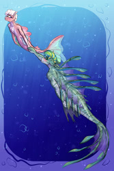 Size: 1280x1920 | Tagged: safe, artist:periwinklechick, oc, oc only, hybrid, merpony, seapony (g4), bubble, chest fluff, crepuscular rays, dorsal fin, fins, fish tail, flowing tail, male, mermay, ocean, signature, smiling, sunlight, swimming, tail, underwater, water