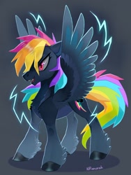 Size: 1080x1440 | Tagged: safe, artist:anoraknr, rainbow dash, pegasus, pony, g4, chest fluff, fangs, female, nightmare rainbow dash, nightmarified, solo, spread wings, wings