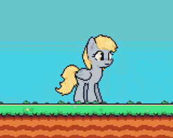 Size: 480x384 | Tagged: safe, artist:bielixv, derpy hooves, pegasus, pony, g4, animated, female, food, gif, grass, muffin, night, pixel art, solo, stars, thought bubble