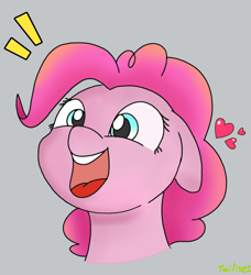 Size: 2388x2616 | Tagged: safe, artist:twiliset, pinkie pie, earth pony, pony, g4, cute, happy, heart, high res, simple background, smiling, solo