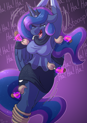 Size: 2480x3508 | Tagged: safe, artist:sugaryviolet, princess luna, anthro, crying, laughing, solo, tears of laughter, tickle torture, tickling