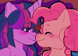 Size: 5700x4100 | Tagged: safe, artist:ariadsands, pinkie pie, twilight sparkle, alicorn, earth pony, pony, g4, absurd resolution, blushing, boop, bust, duo, duo female, eyes closed, female, lesbian, mare, noseboop, ship:twinkie, shipping, smiling, twilight sparkle (alicorn)