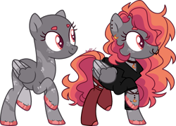 Size: 1961x1410 | Tagged: safe, artist:kurosawakuro, oc, oc only, pegasus, pony, base used, bracelet, clothes, colored hooves, ear piercing, earring, female, folded wings, freckles, hoof polish, jacket, jewelry, mare, necklace, nose piercing, nose ring, pegasus oc, piercing, pink eyes, raised hoof, show accurate, simple background, solo, stockings, thigh highs, transparent background, wings