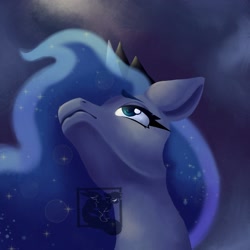 Size: 2048x2048 | Tagged: safe, artist:mishi_ovo, princess luna, alicorn, pony, g4, bust, high res, looking up, low angle, night, solo