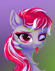 Size: 1920x2500 | Tagged: safe, artist:wyvernthedragon, sugar moonlight, earth pony, pony, g5, ;p, bust, gradient background, one eye closed, solo, tongue out