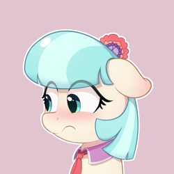 Size: 2865x2865 | Tagged: safe, artist:happy p, coco pommel, earth pony, pony, g4, blushing, female, floppy ears, high res, mare, outline, solo, white outline