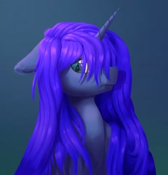 Size: 1656x1724 | Tagged: safe, artist:wyvernthedragon, oc, oc only, pony, unicorn, bust, floppy ears, not luna, wet, wet mane