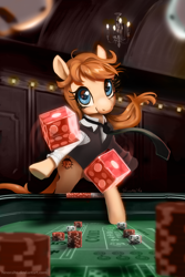 Size: 600x900 | Tagged: safe, artist:hinoraito, oc, oc only, oc:ladybug, earth pony, pony, casino, clothes, croupiere, dealer, dice, female, mare, necktie, shirt, solo, vest