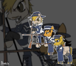 Size: 1134x995 | Tagged: safe, artist:hinoraito, oc, oc only, earth pony, pony, clothes, guard, gun, musket, rifle, uniform, weapon, zoom layer