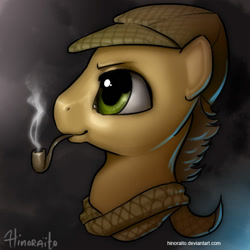 Size: 600x600 | Tagged: safe, artist:hinoraito, oc, oc only, pony, bust, clothes, hat, male, pipe, portrait, scarf, smoking, solo, stallion