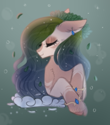 Size: 1236x1414 | Tagged: safe, artist:muna, oc, earth pony, pony, bubble, digital art, ear fluff, ear piercing, earring, eyes closed, female, jewelry, mare, piercing, signature, simple background, smiling, solo, underwater, water