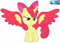 Size: 19000x13638 | Tagged: safe, artist:kuren247, apple bloom, alicorn, pony, g4, absurd resolution, alicornified, bloomicorn, colored wings, defiant, deviantart logo, female, filly, foal, logo, princess apple bloom, race swap, serious, simple background, solo, spread wings, transparent background, twitter logo, vector, wings