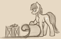 Size: 1328x864 | Tagged: safe, artist:ahorseofcourse, oc, oc only, pony, yakutian horse, sketch, sled, solo