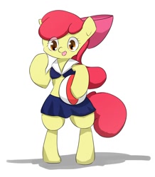 Size: 1060x1213 | Tagged: safe, artist:up_p_ab, apple bloom, earth pony, pony, g4, beach ball, bipedal, clothes, female, filly, foal, simple background, white background