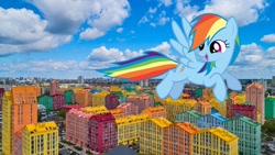 Size: 1280x720 | Tagged: safe, rainbow dash, pegasus, pony, g4, building, city, female, giantess, highrise ponies, irl, kyiv, macro, mare, photo, ponies in real life, ukraine